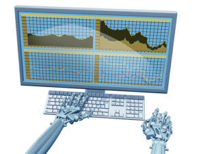 Illustration of a robot trader on a computer