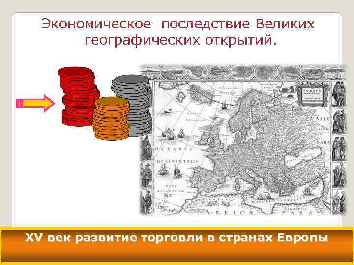 > Экономическое последствие Великих географических открытий. XV век развитие торговли в странах Европы