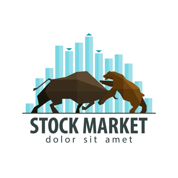 Фондовый рынок, Бизнес векторный логотип дизайн шаблона. деньги, банковские или бык и медведь значок. плоский рисунок Стоковый Вектор