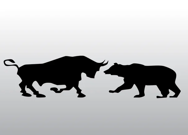 Черный силуэт бык и медведь финансовый иконки Лицензионные Стоковые Иллюстрации