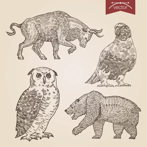 Старинные штриховые иллюстрации набор животных Стоковый Вектор