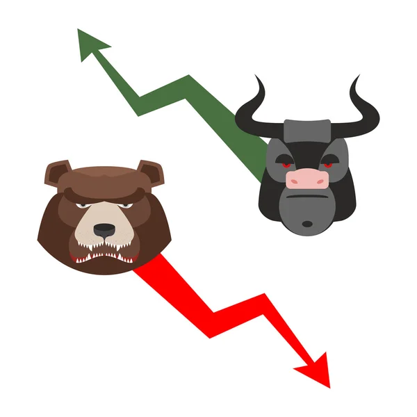 Bull and bear. Traders allegory. Green up arrow-increase shares. Стоковая Иллюстрация