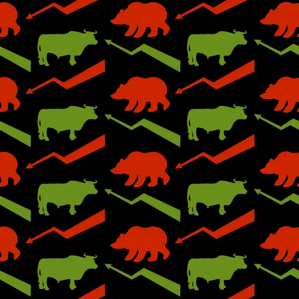 Bulls and bears traders seamless pattern. Green Red Bull and bea Лицензионные Стоковые Иллюстрации