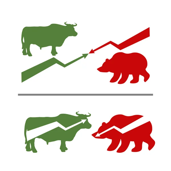 Bull and bear. Rise and fall of securities. Green Bull. Red bear Лицензионные Стоковые Иллюстрации