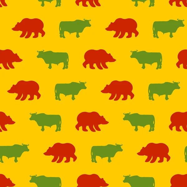 Bulls and bears seamless pattern. Green Red Bull and bear. Alleg Стоковый Вектор
