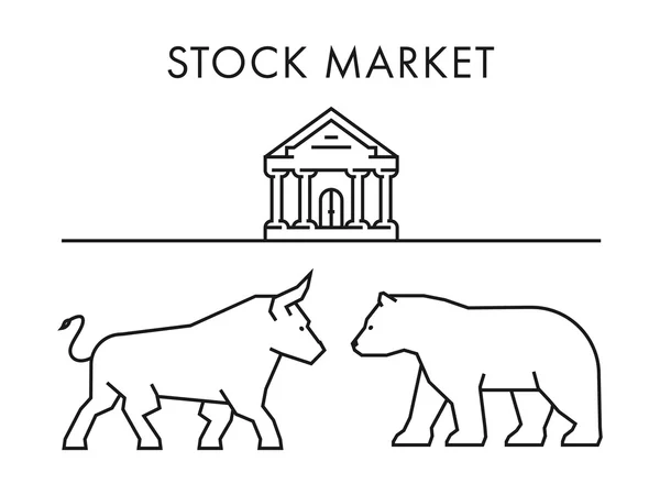 Концепция линии для фондового рынка. Вектор бык и медведь Лицензионные Стоковые Векторы