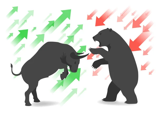 Фондового рынка концепция бык против медведь с видом и борьба на белом Лицензионные Стоковые Иллюстрации
