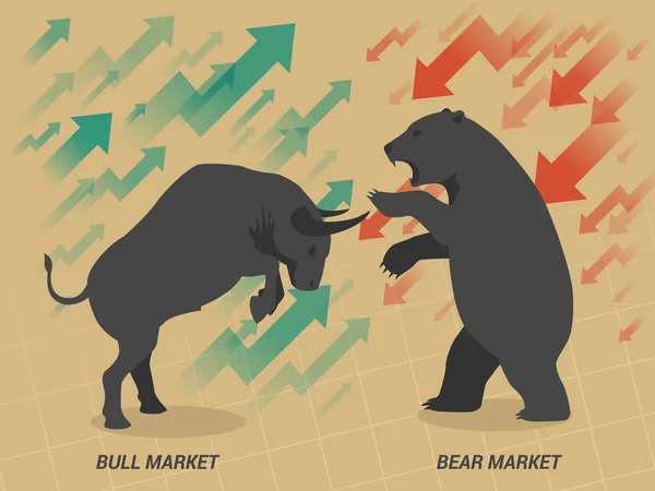 Фондового рынка концепция бык против медведь с видом и борьба на коричневой бумаге Векторная Графика