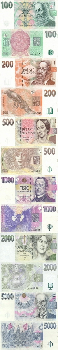 Czech money - Czech Koruna banknotes