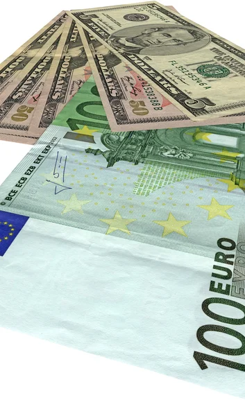Кучи, различные доллары, евро изолированные Лицензионные Стоковые Фото